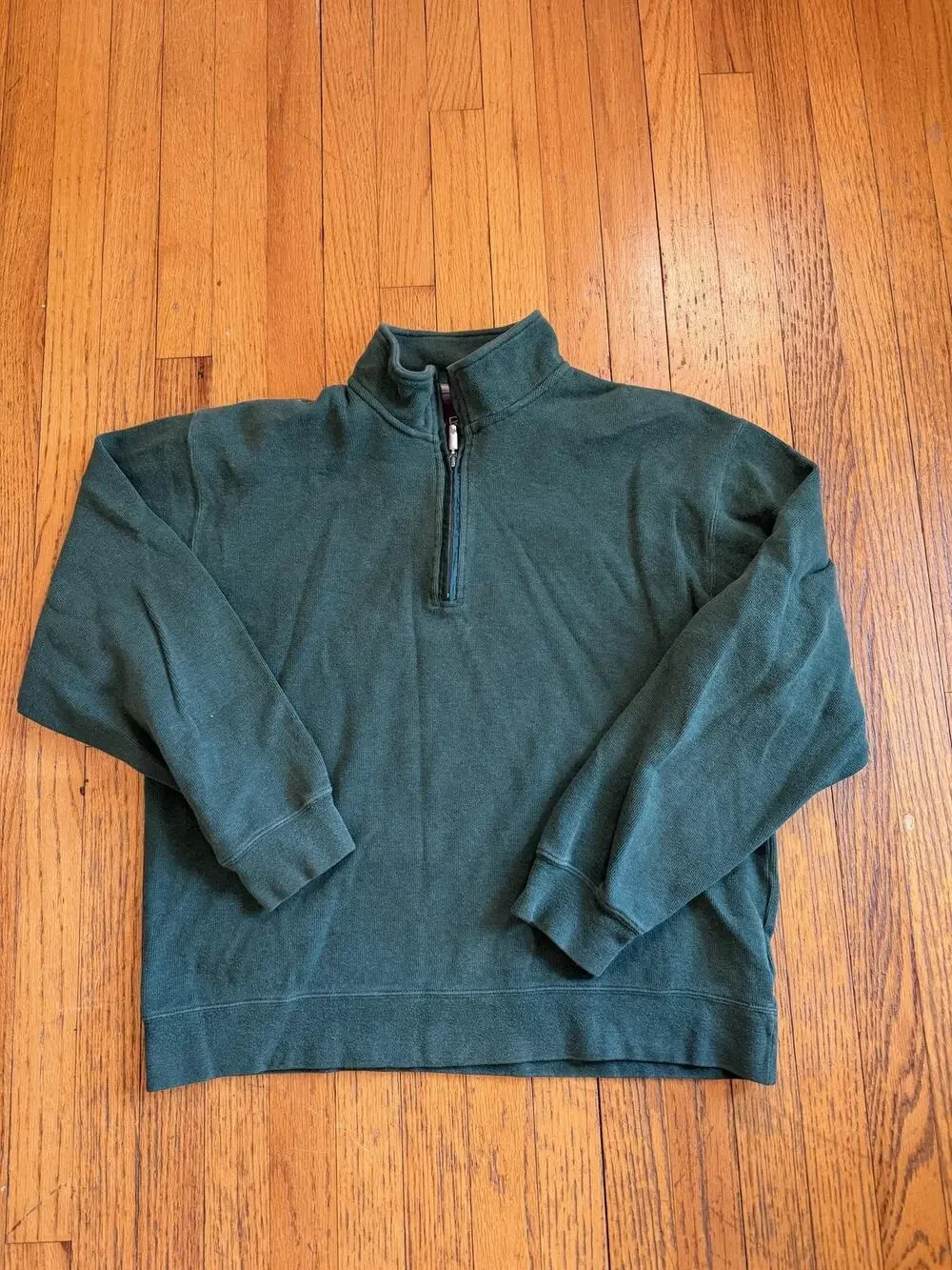 Orvis Sweatshirt Mens Large Green Cotton 1/4 Zip Mock Neck Pullover Casual